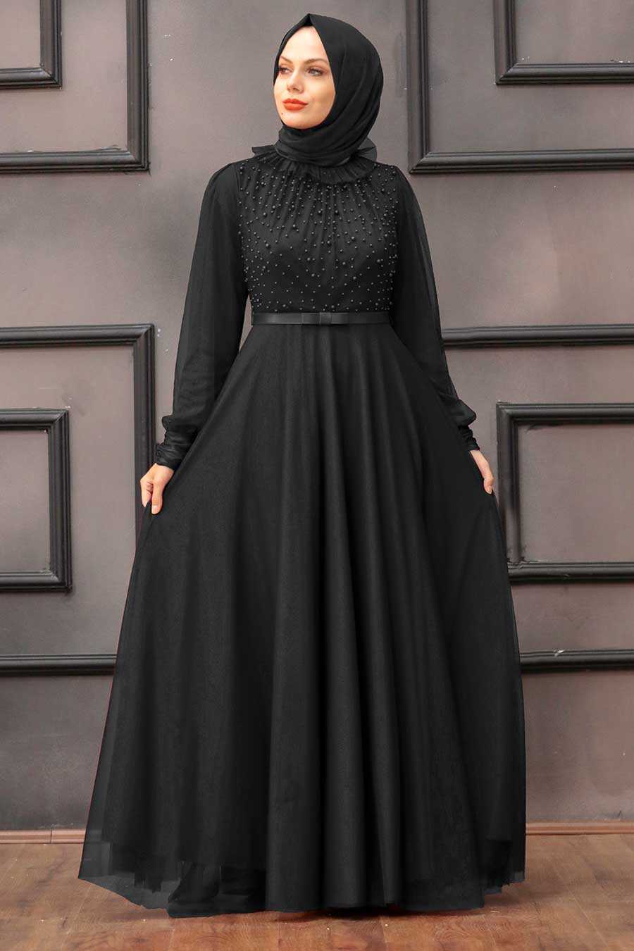 Black Hijab Evening Dress 2712S