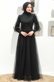 Black Hijab Evening Dress 32763S - Thumbnail