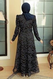 Black Hijab Evening Dress 3330S - Thumbnail