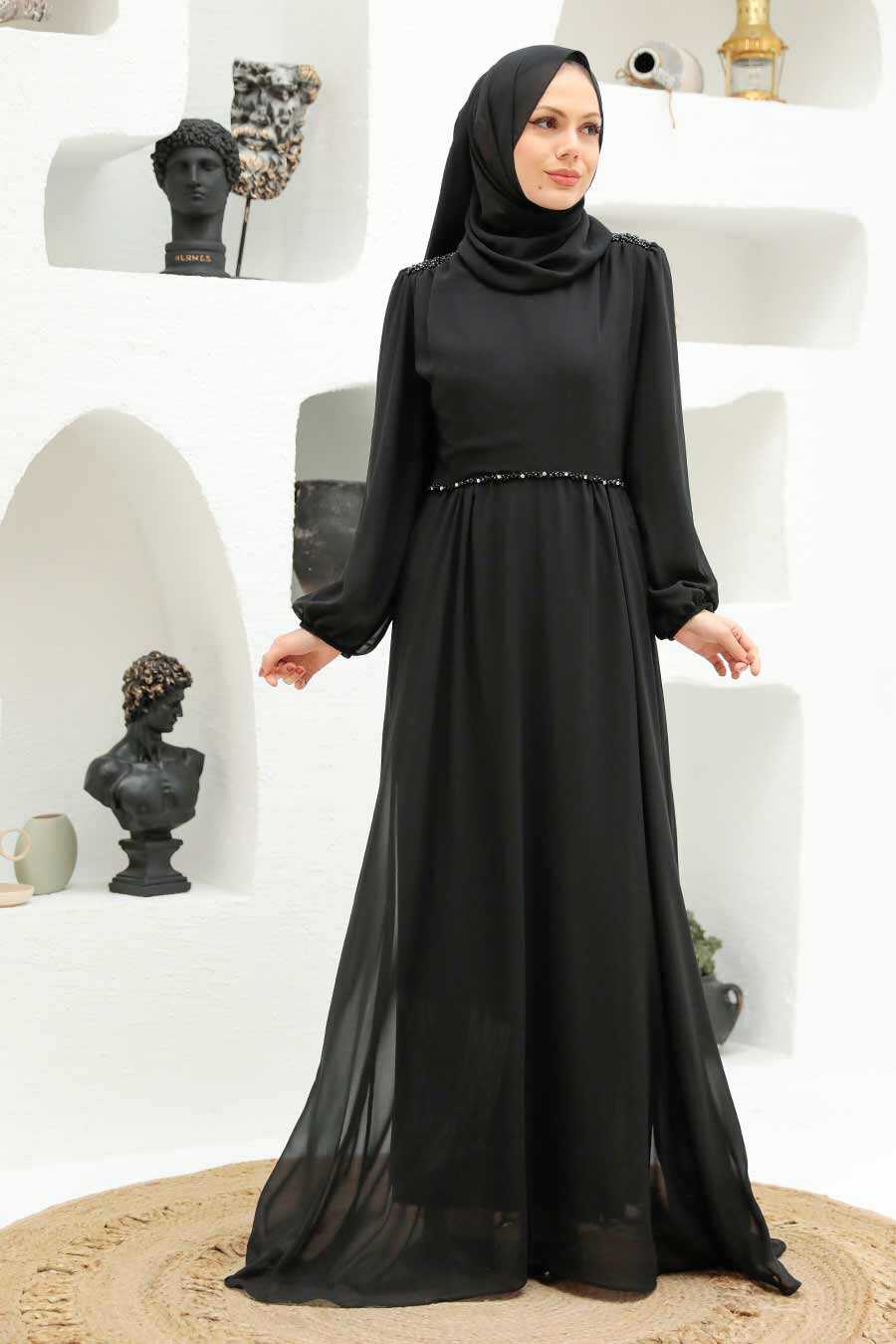Black Hijab Evening Dress 33490S
