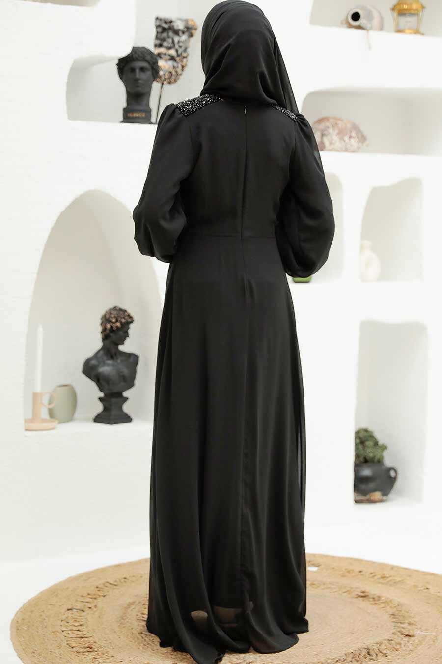 Black Hijab Evening Dress 33490S