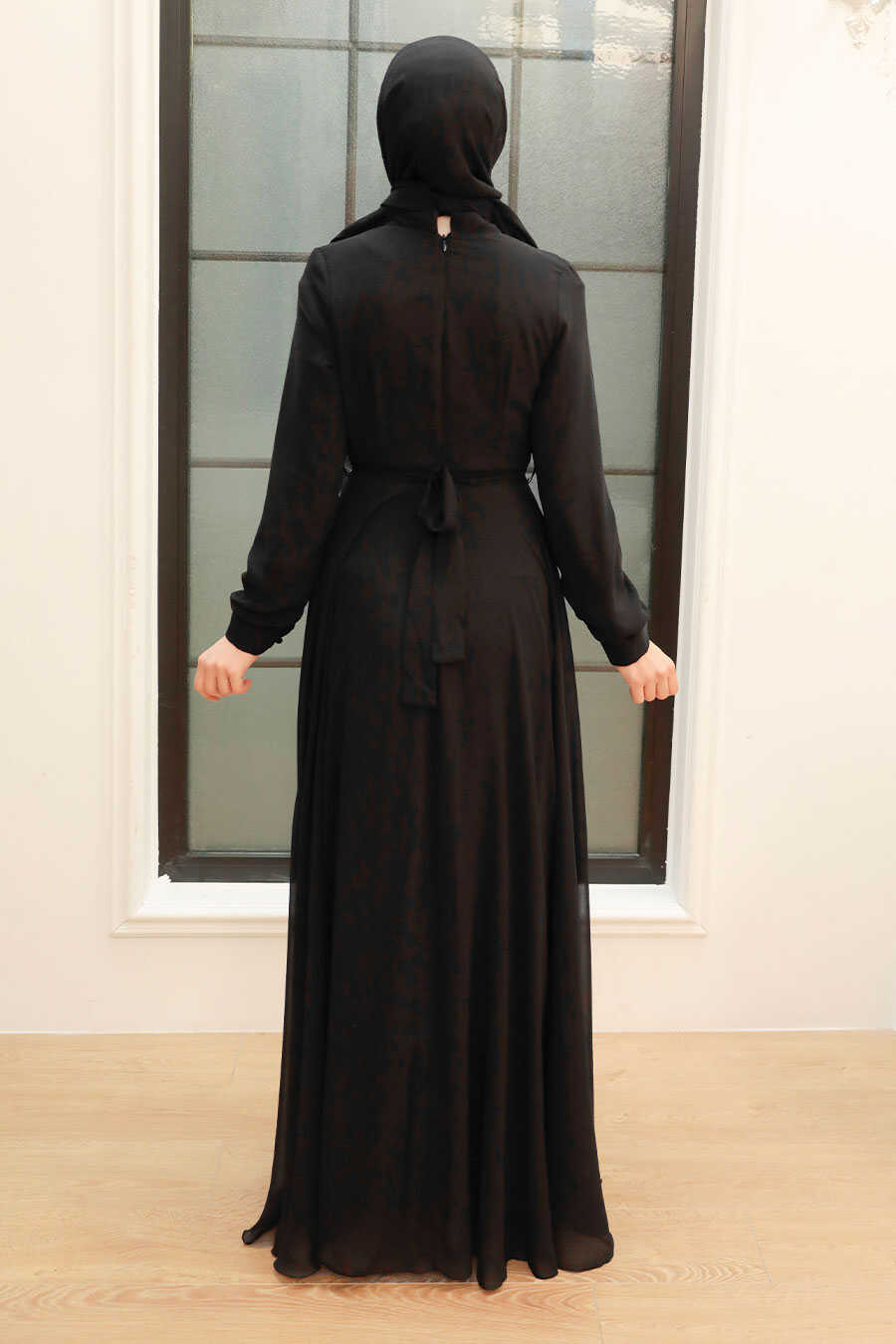 Black Hijab Evening Dress 3371S