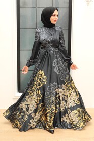 Neva Style - Luxury Black Islamic Bridesmaid Dress 3432S - Thumbnail