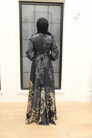 Neva Style - Luxury Black Islamic Bridesmaid Dress 3432S - Thumbnail
