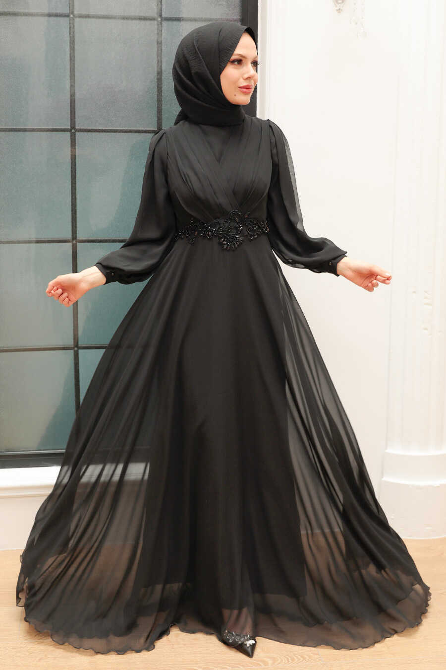 Black Hijab Evening Dress 3435S