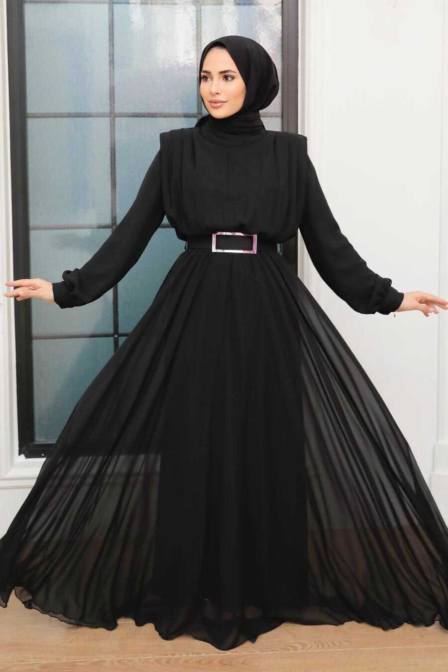 Black Hijab Evening Dress 36050S