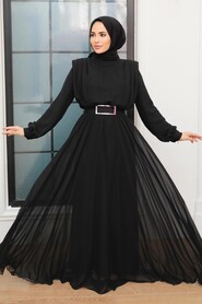 Black Hijab Evening Dress 36050S - Thumbnail