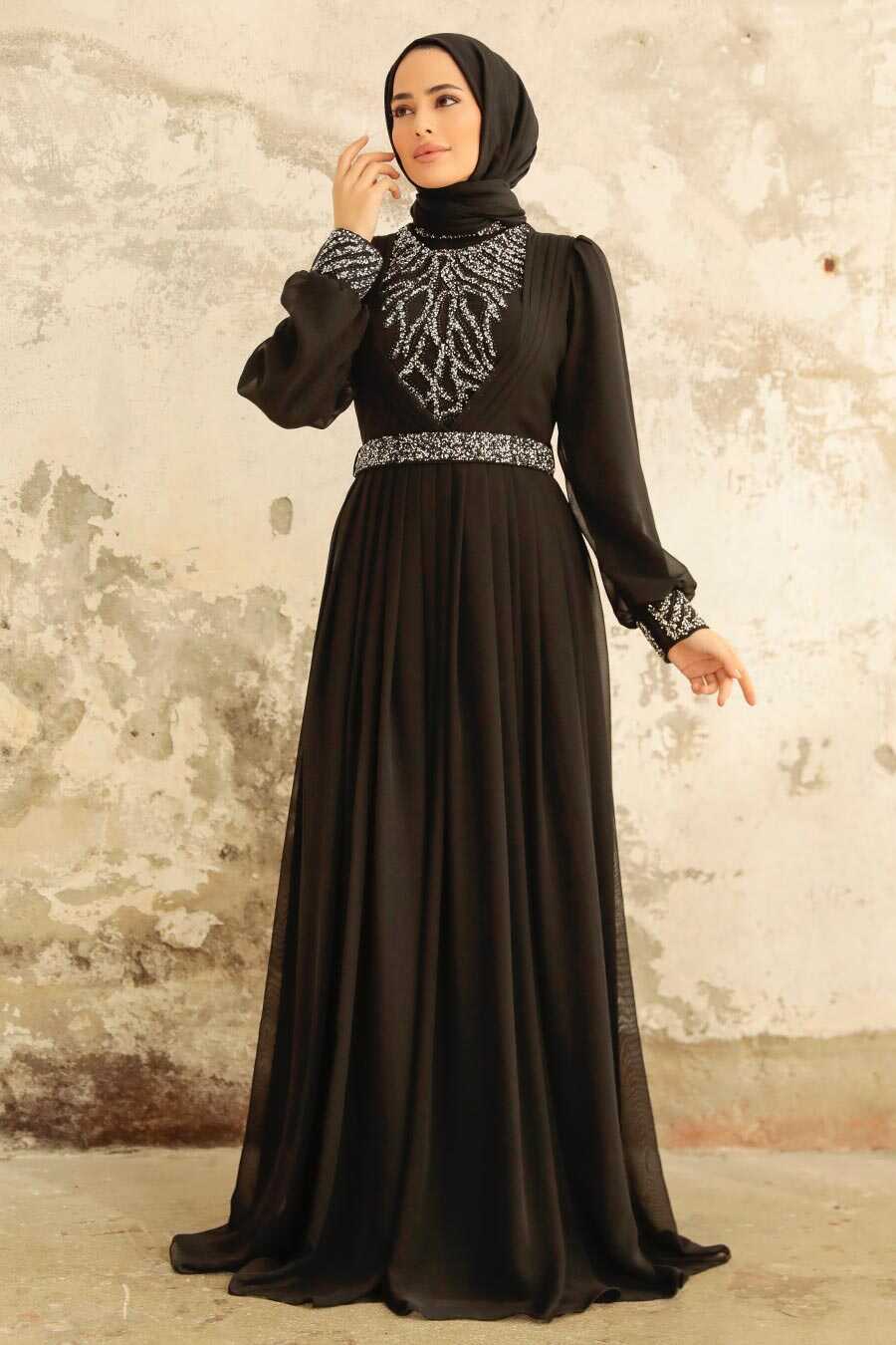 Neva Style - Elegant Black Muslim Long Sleeve Dress 3773S