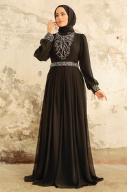 Neva Style - Elegant Black Muslim Long Sleeve Dress 3773S - Thumbnail