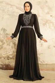 Neva Style - Elegant Black Muslim Long Sleeve Dress 3773S - Thumbnail