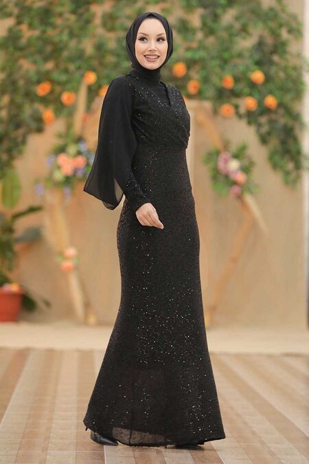 Black Hijab Evening Dress 40192S - Neva-style.com