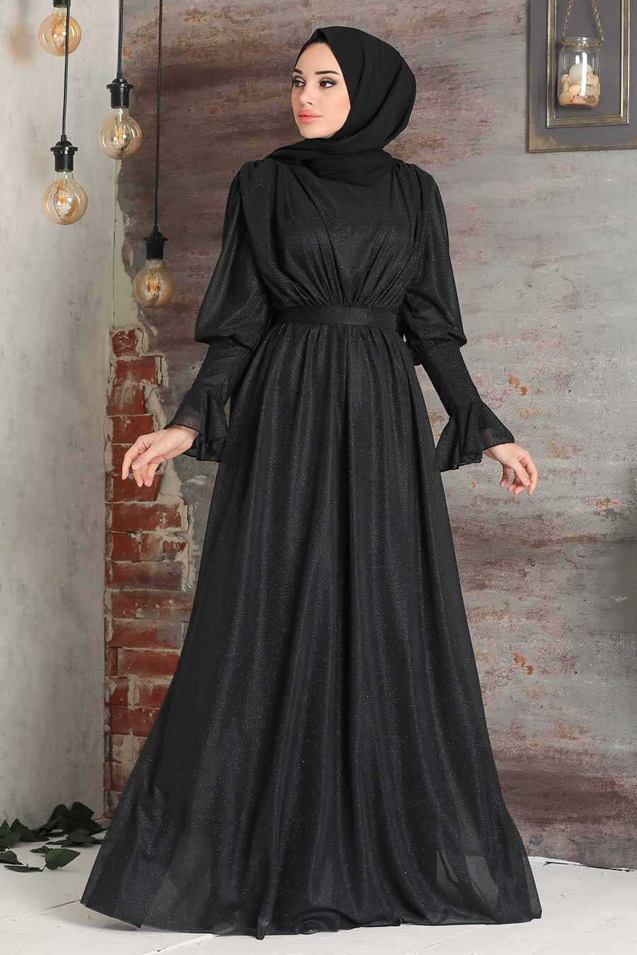 Black Hijab Evening Dress 5367S