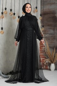 Black Hijab Evening Dress 5441S - Thumbnail