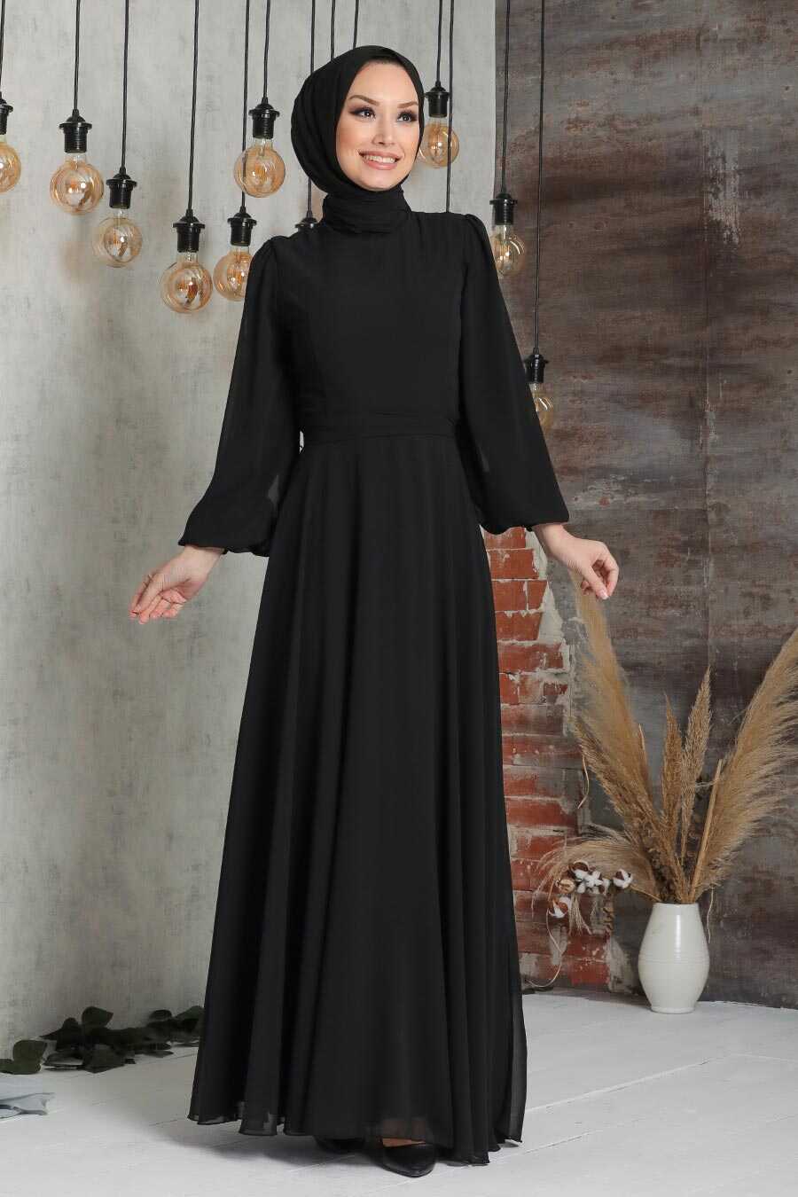 Black Hijab Evening Dress 5470S