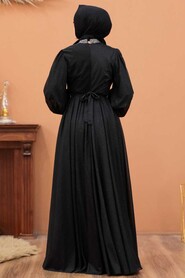 Black Hijab Evening Dress 5501S - Thumbnail