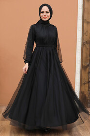 Black Hijab Evening Dress 5514S - Thumbnail