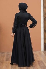 Black Hijab Evening Dress 5514S - Thumbnail