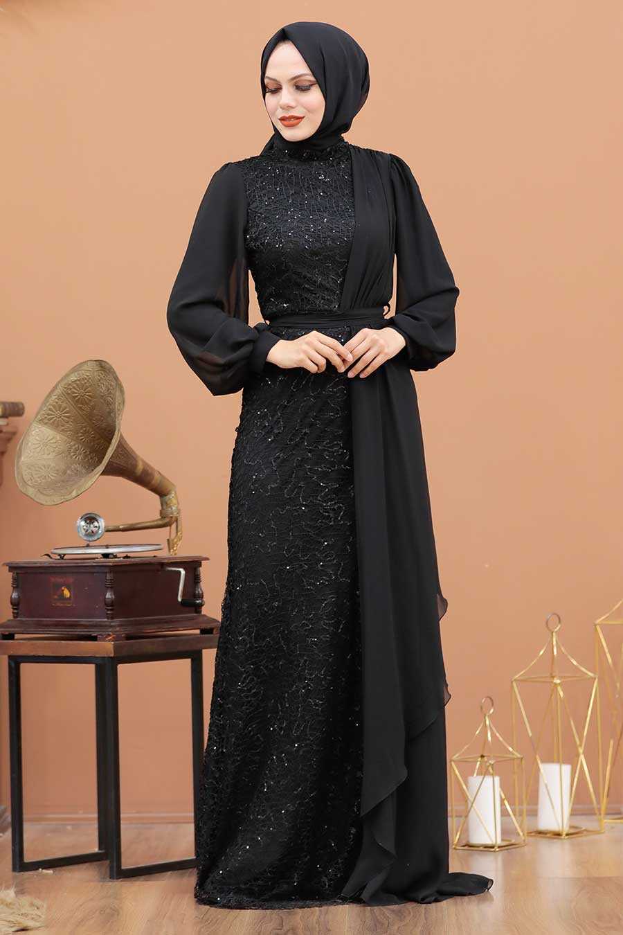 Neva Style - Elegant Black Islamic Clothing Prom Dress 5516S