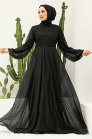 Black Hijab Evening Dress 55410S - Thumbnail