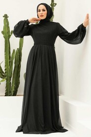 Black Hijab Evening Dress 55410S - Thumbnail