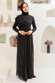 Black Hijab Evening Dress 56180S - Thumbnail