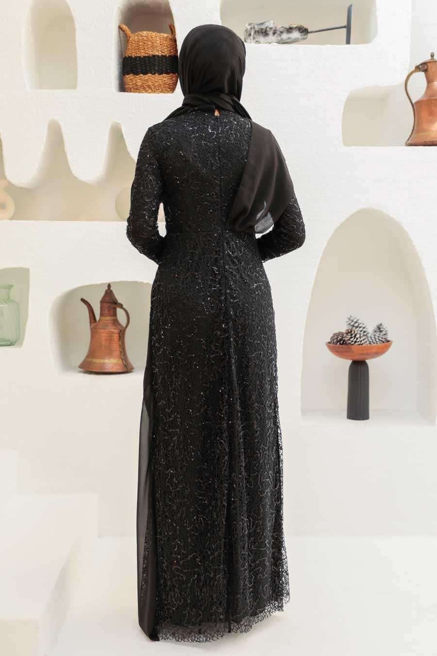 Black Hijab Evening Dress 56180S