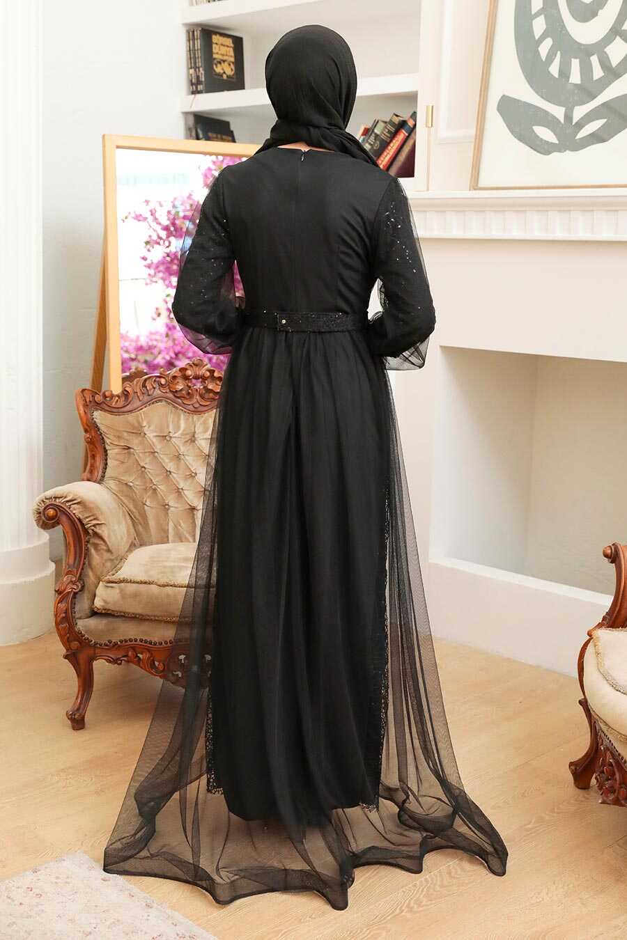 Black Hijab Evening Dress 56291S