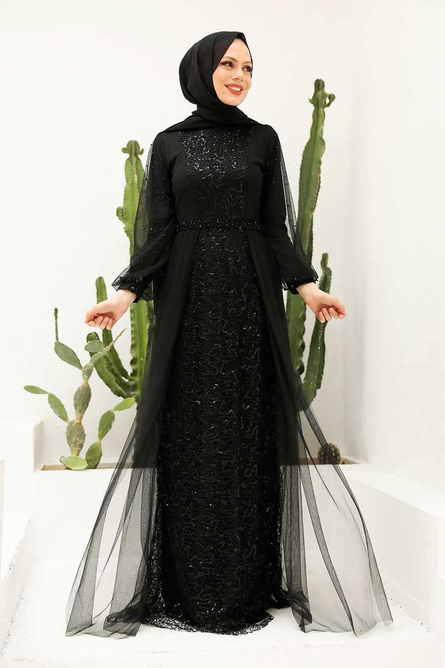 Neva Style - Long Sleeve Black Modest Evening Gown 5632S