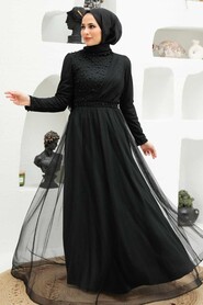 Black Hijab Evening Dress 56641S - Thumbnail