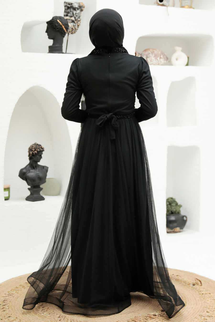 Black Hijab Evening Dress 56641S