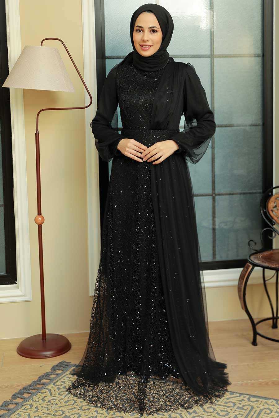 Black Hijab Evening Dress 5696S