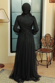 Black Hijab Evening Dress 5696S - Thumbnail