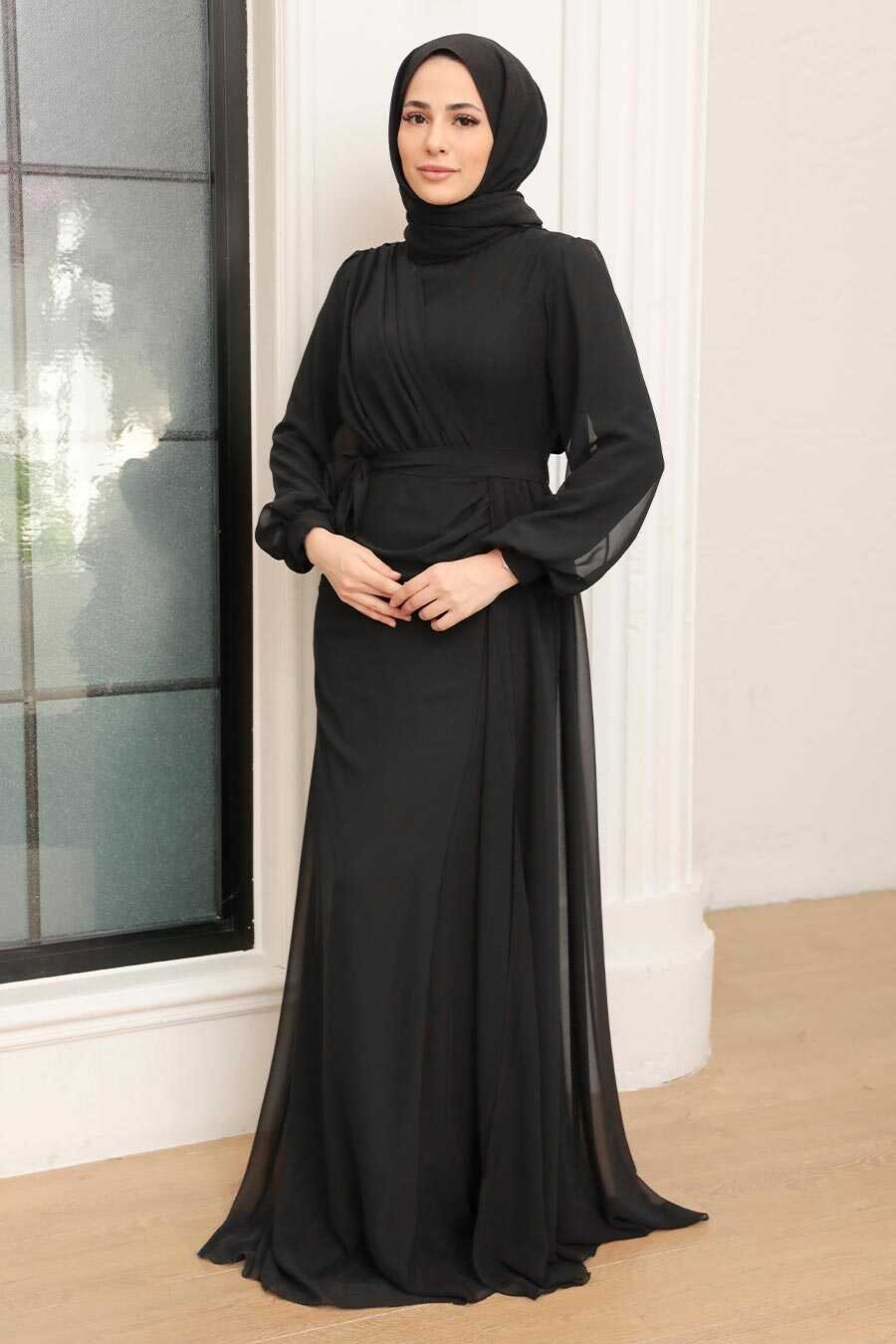Black Hijab Evening Dress 5711S