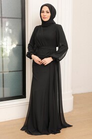 Black Hijab Evening Dress 5711S - Thumbnail