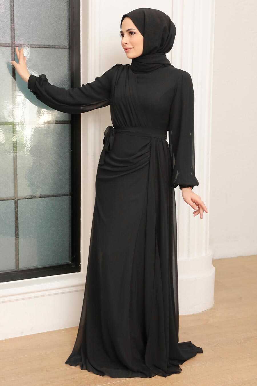 Black Hijab Evening Dress 5711S