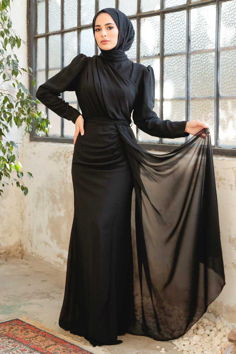 Black Hijab Evening Dress 5736S