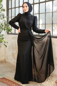 Black Hijab Evening Dress 5736S - Thumbnail
