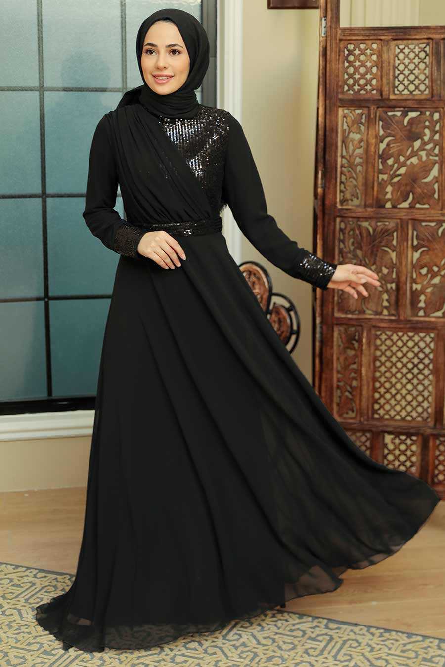 Black Hijab Evening Dress 5793S