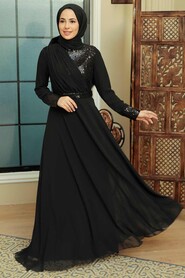 Black Hijab Evening Dress 5793S - Thumbnail