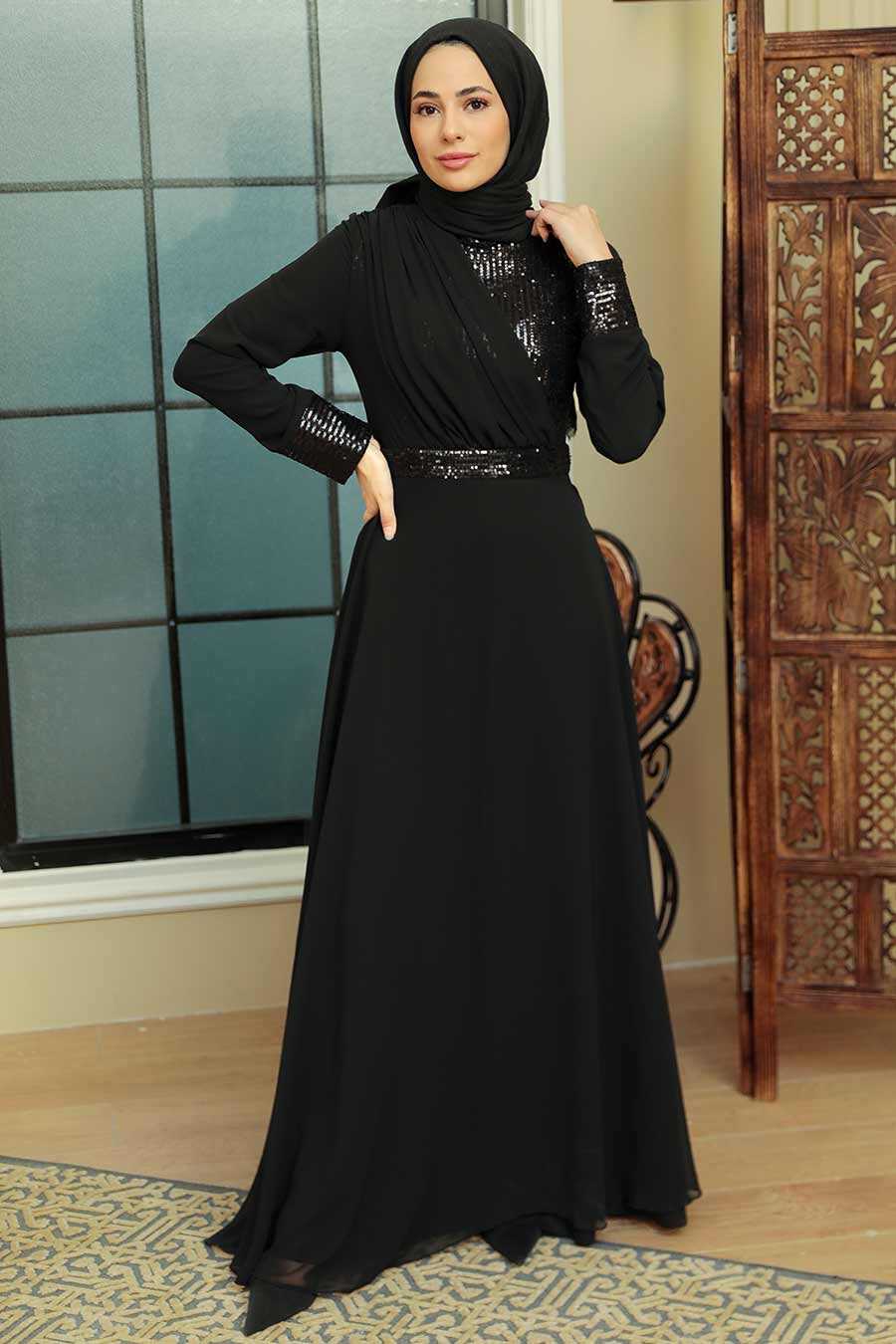 Black Hijab Evening Dress 5793S
