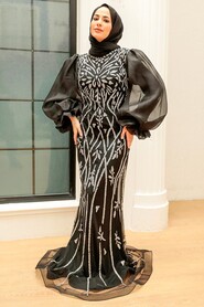 Black Hijab Evening Dress 8321S - Thumbnail