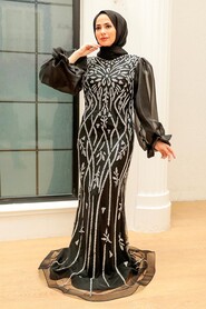 Black Hijab Evening Dress 8321S - Thumbnail