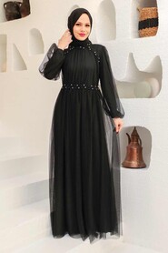 Black Hijab Evening Dress 9170S - Thumbnail