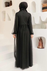 Black Hijab Evening Dress 9170S - Thumbnail