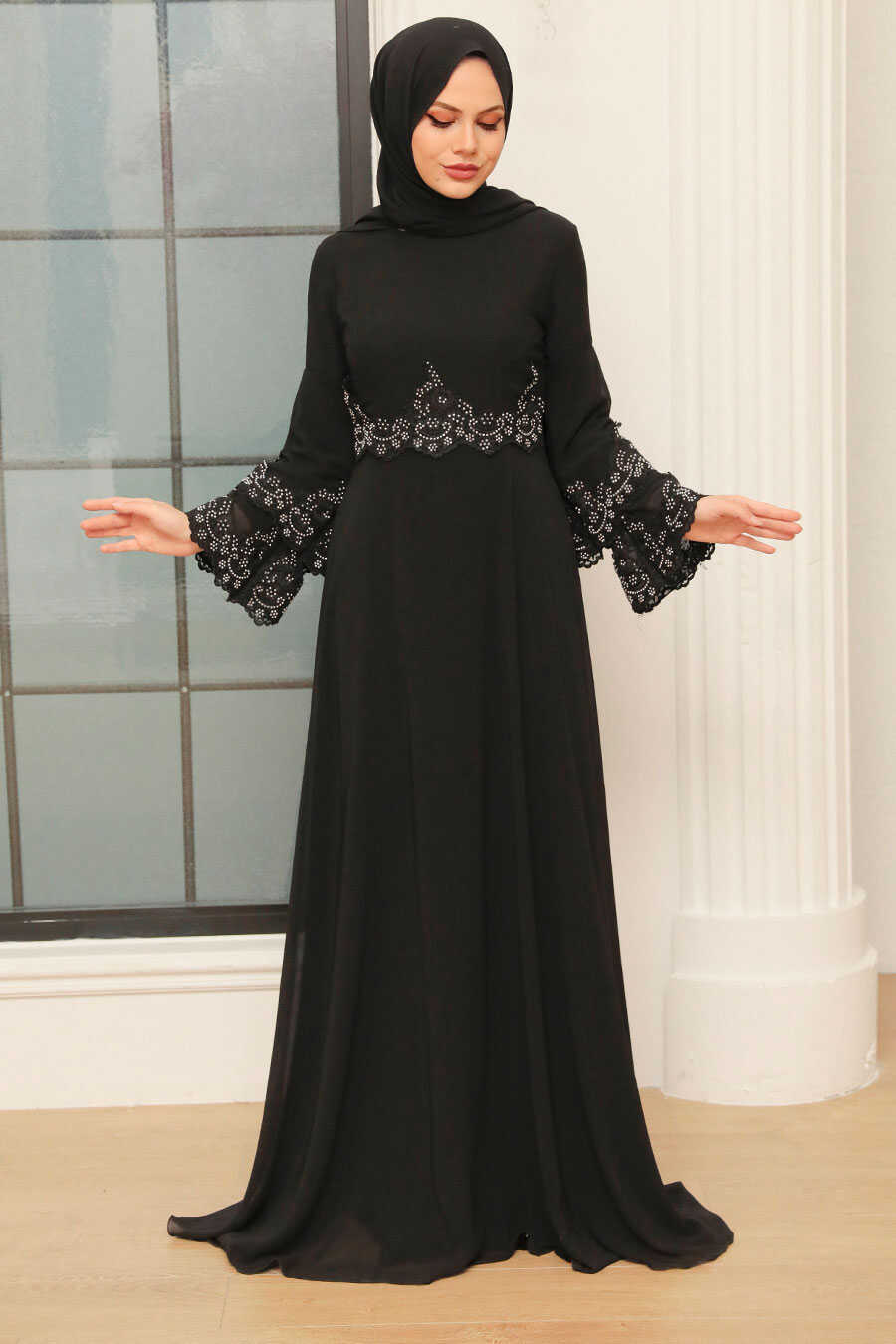Black Hijab Evening Dress 9181S