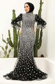 Black Hijab Evening Dress 952S - Thumbnail