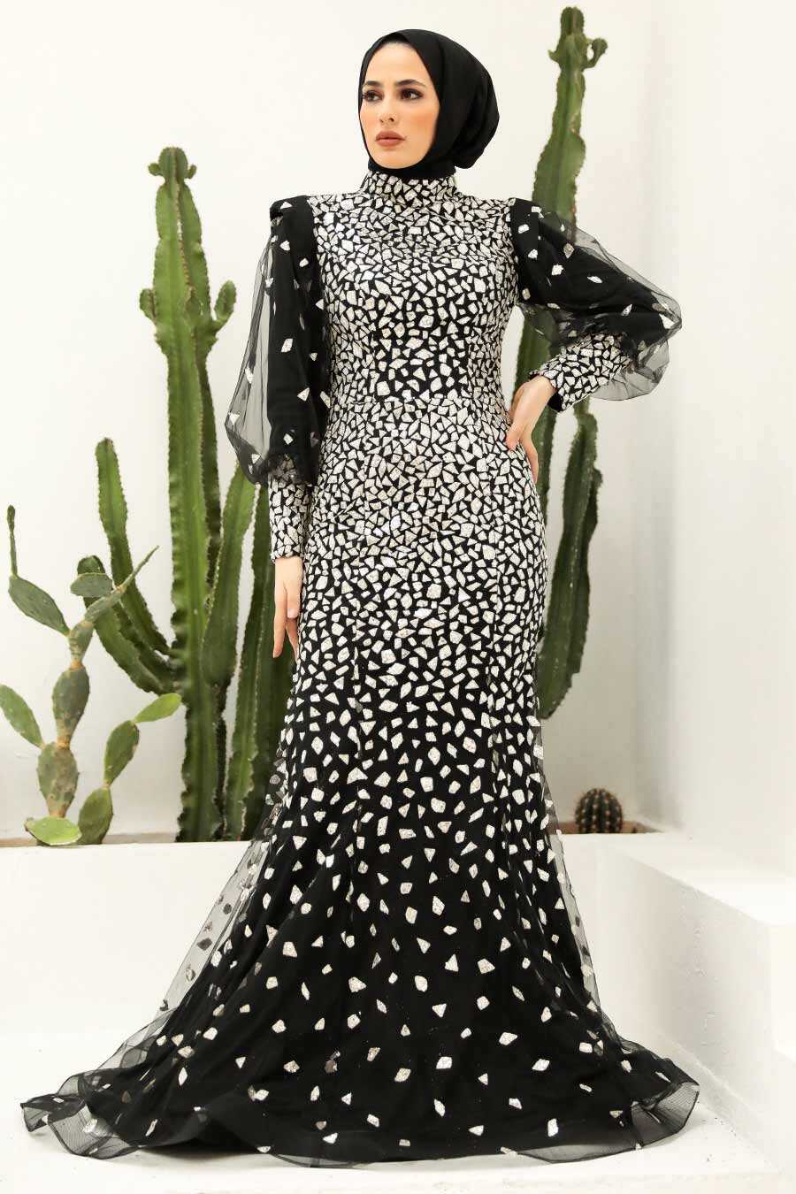 Black Hijab Evening Dress 952S