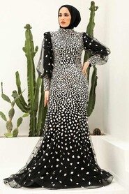 Black Hijab Evening Dress 952S - Thumbnail
