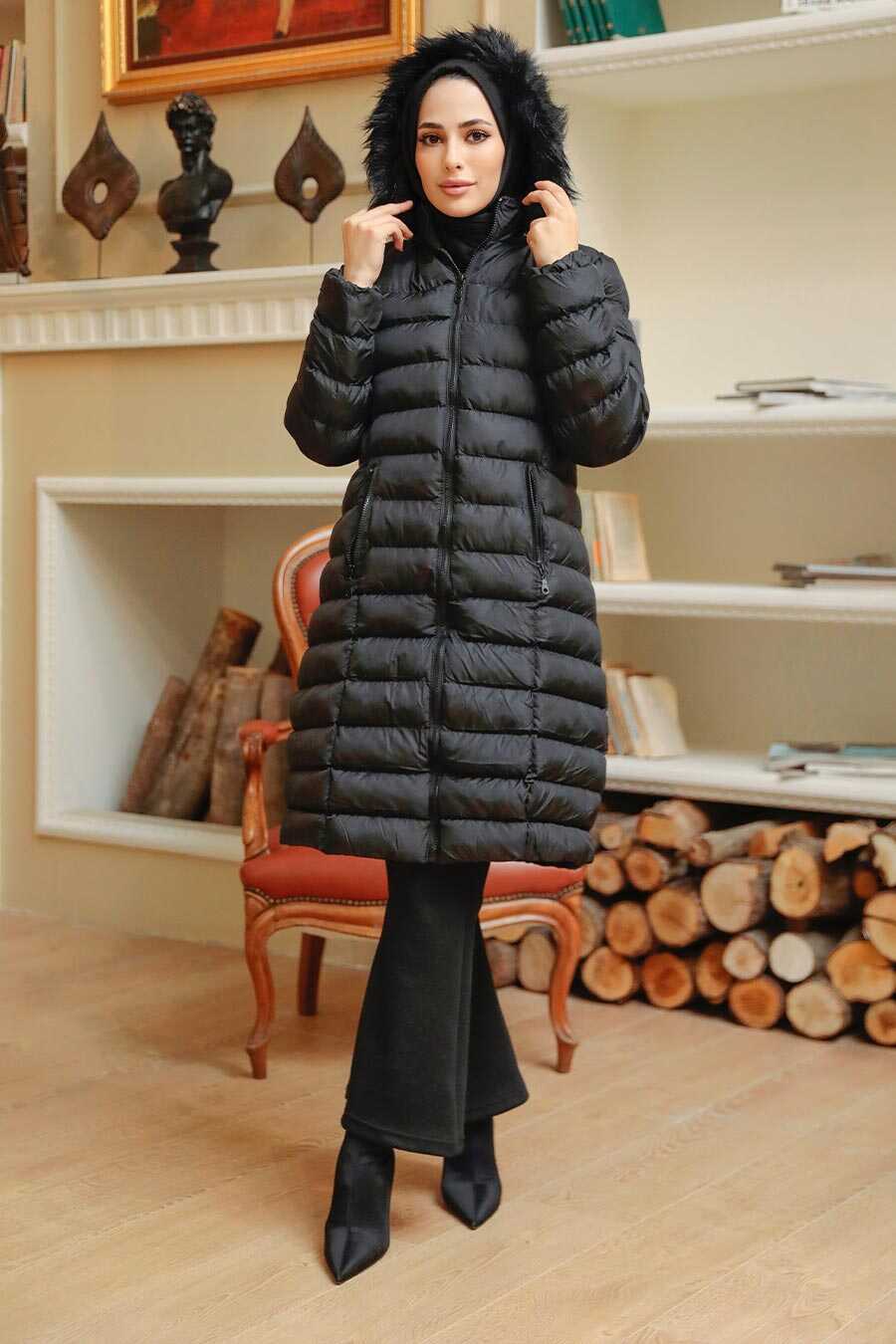Black Hijab İnflatable Coat 13502S