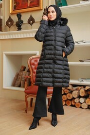 Black Hijab İnflatable Coat 13502S - Thumbnail